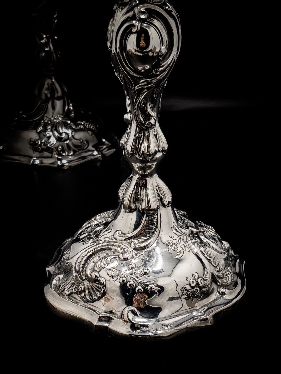 Pair Of Candelabra 5 Lights In Silver 800/1000-photo-2