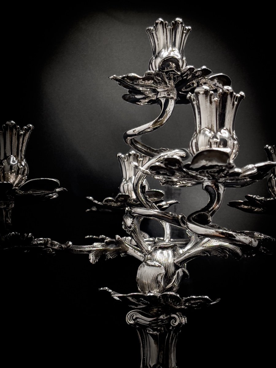 Pair Of Candelabra 5 Lights In Silver 800/1000-photo-1