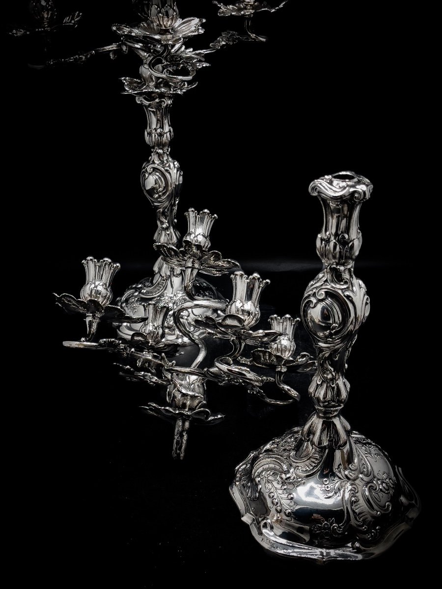 Pair Of Candelabra 5 Lights In Silver 800/1000-photo-4