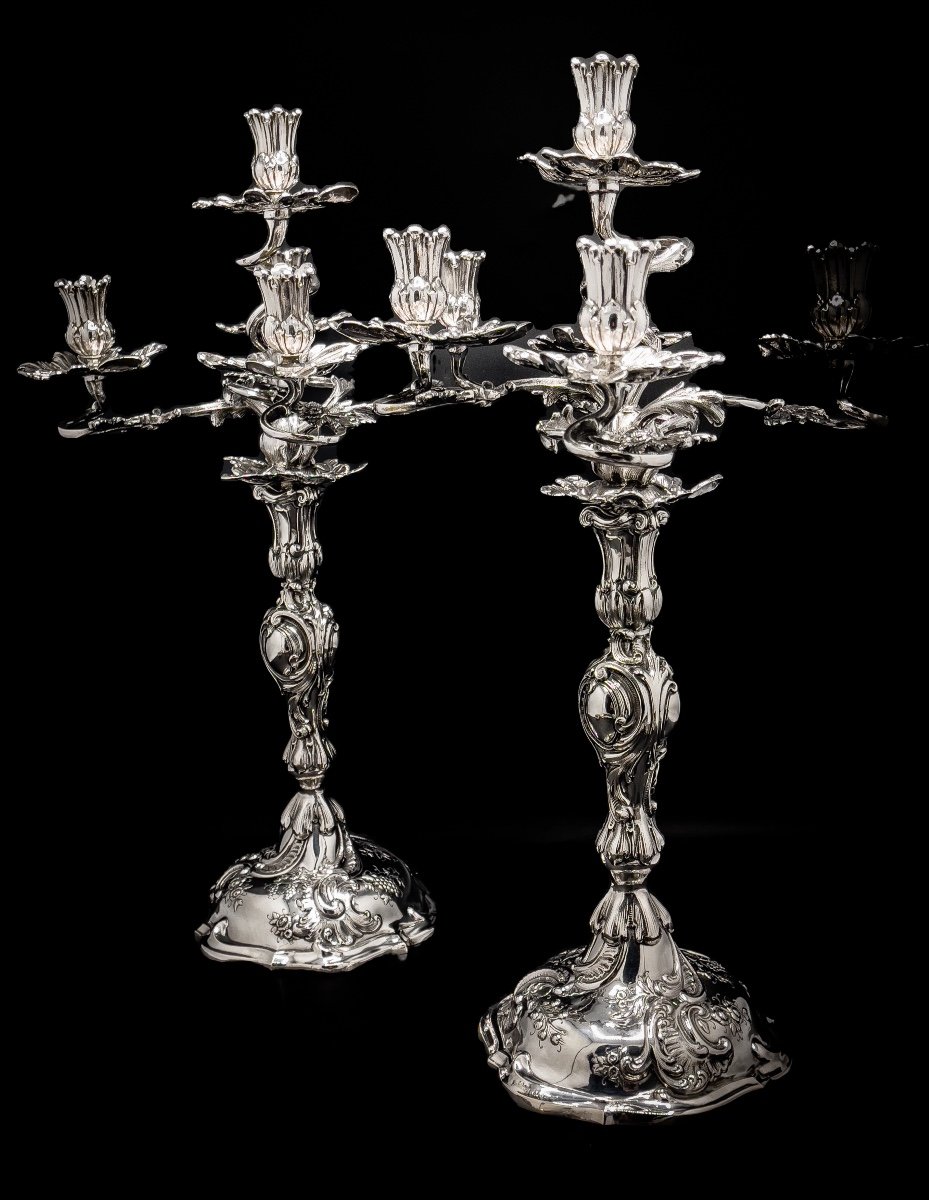 Pair Of Candelabra 5 Lights In Silver 800/1000