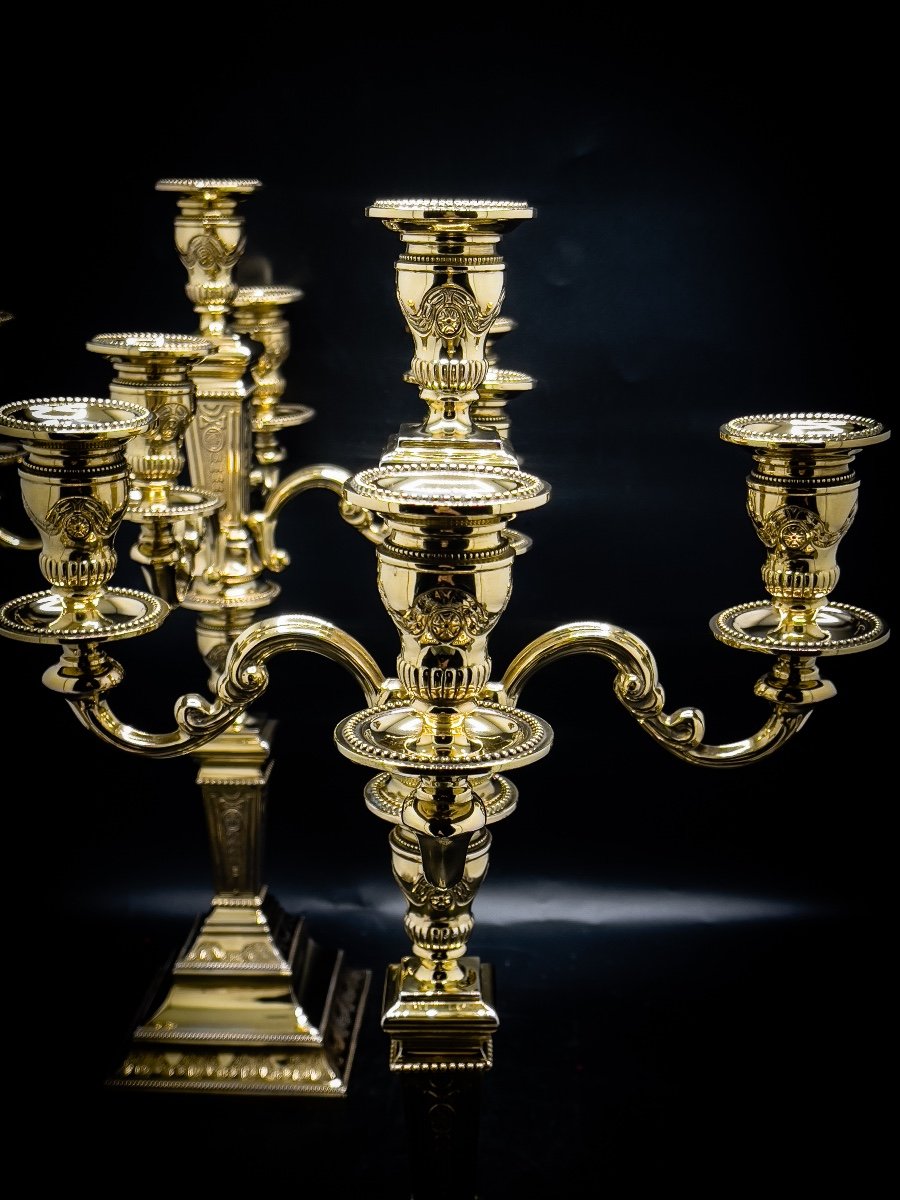 Pair Of Louis XVI Style Candelabra In Silver Vermeil-photo-2