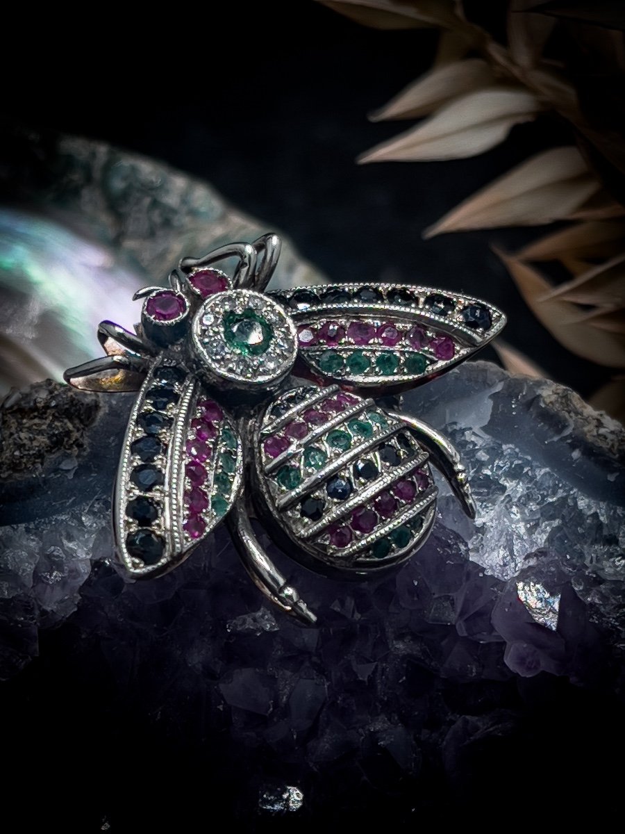 Broche Bourdon En Argent Et Or 14 K-photo-2