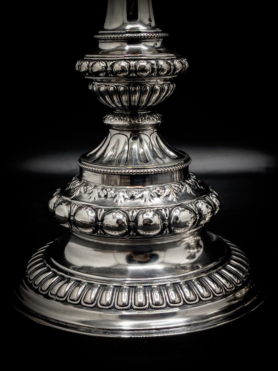 Pair Of Napoleon III Candlestick In 800/1000 Sterling Silver-photo-2