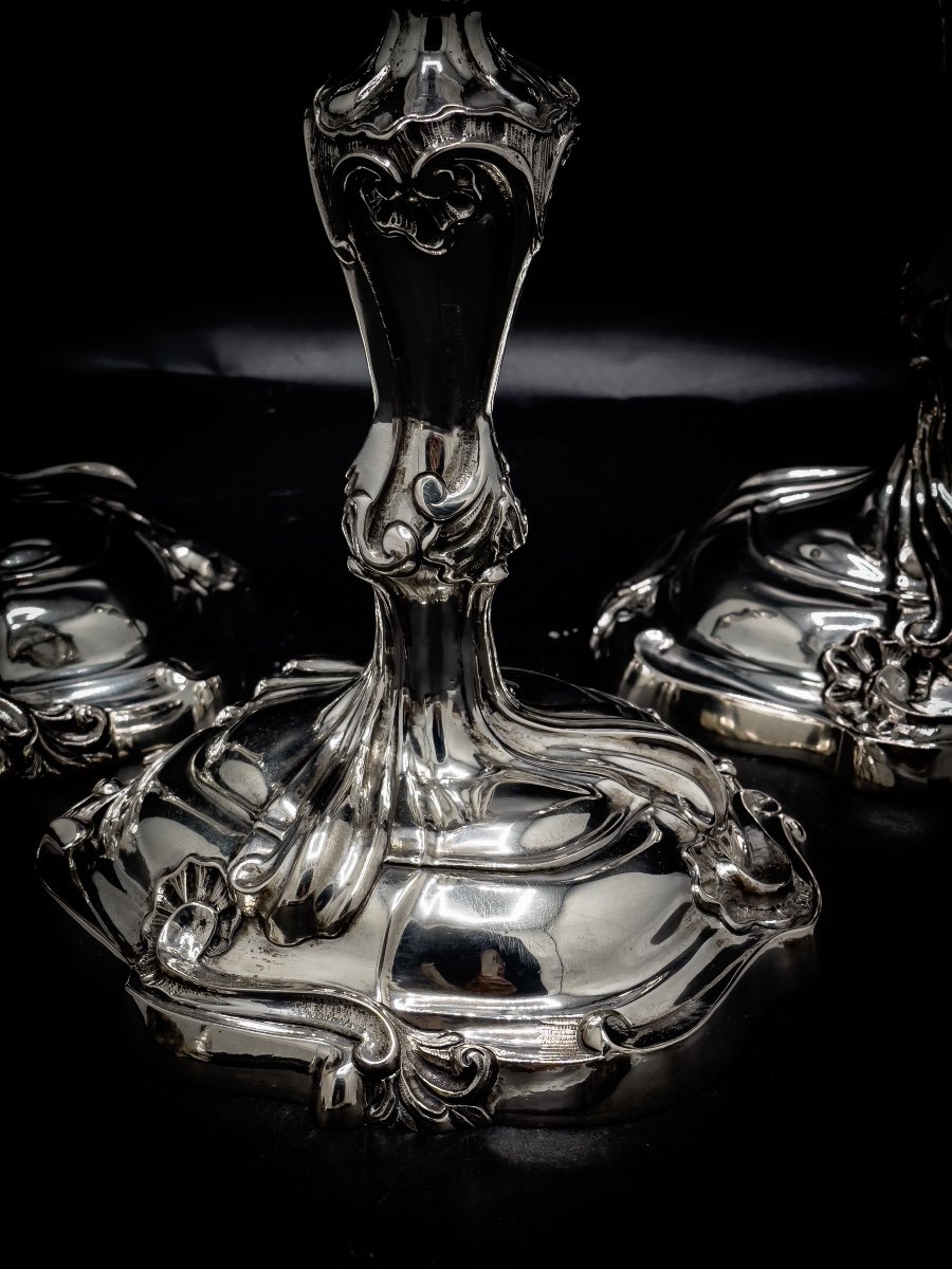 Set Of Candlesticks In 800/1000 Sterling Silver Louis XV Style “rococo”-photo-3