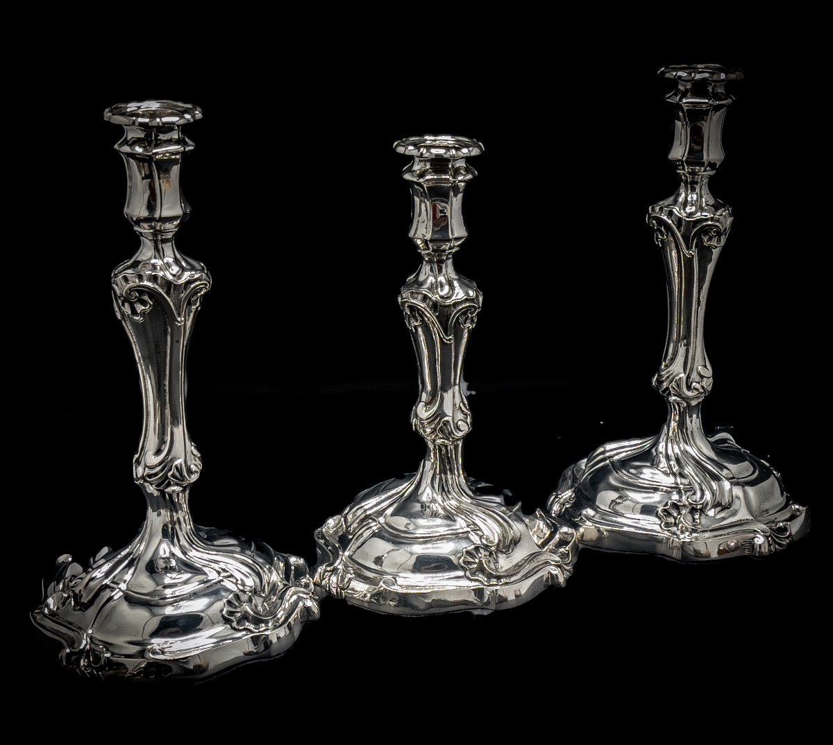 Set Of Candlesticks In 800/1000 Sterling Silver Louis XV Style “rococo”