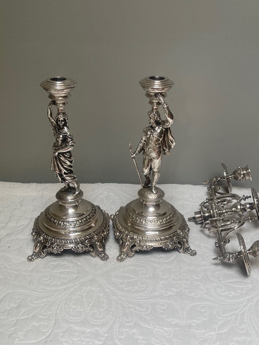 Bruckmann & Sohne, Splendid Pair Of Candelabras In Solid Silver 800/1000-photo-1