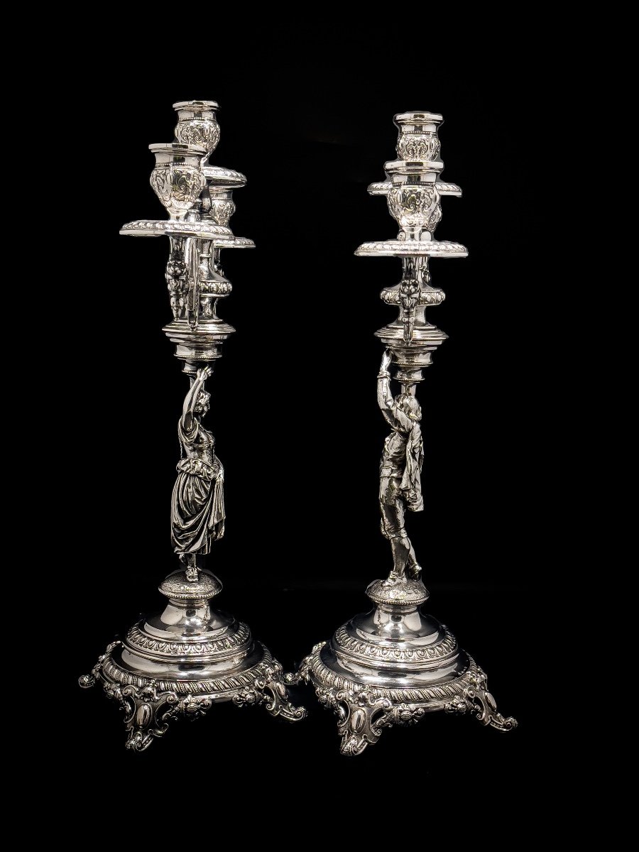 Bruckmann & Sohne, Splendid Pair Of Candelabras In Solid Silver 800/1000-photo-5