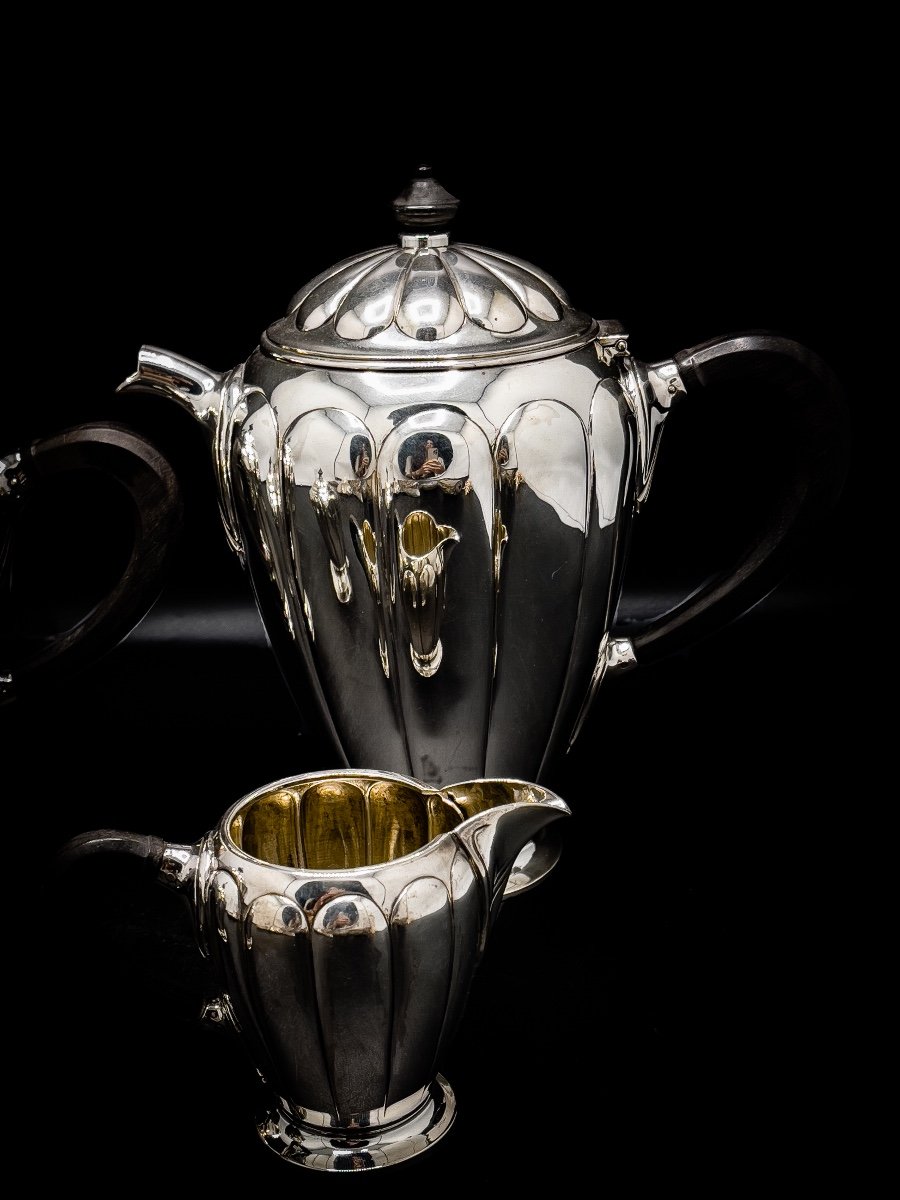 Elegant Art Deco Tea And Coffee Service In Sterling Silver-photo-3