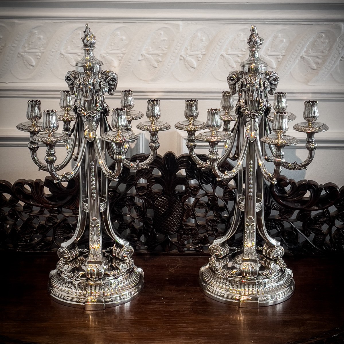 Splendid Pair Of Candelabra In 800/1000 Sterling Silver
