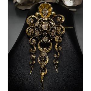 Broche De Devant-de-corsage Du Milieu Du XIXe Siècle En Or Jaune 18