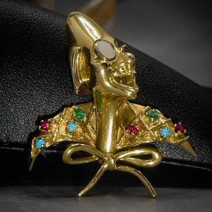 Clown Bust Brooch In 18k Yellow Gold