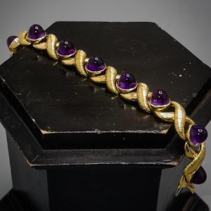 Imposant Bracelet Or 18 K Sertie D’améthystes