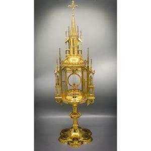 Splendide Monstrance Néogothique En Argent Vermeil