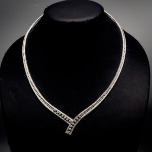 Collier Vintage Or Blanc 18 K Sertie De Diamants 