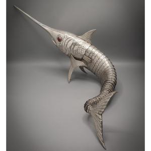 Impressive Articulated Swordfish In Silver Metal