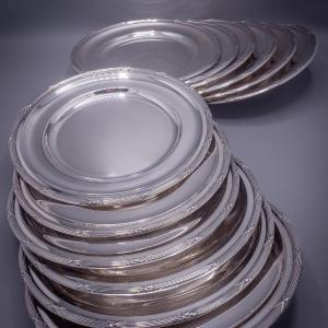 Set Of 12 Solid Silver Plates 800/1000