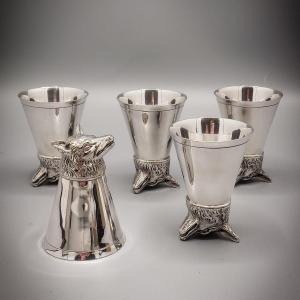 Series Of 5 Zoomorphic Hunting Timbales (fox) In Solid Silver