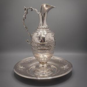 Ewer And Its Presentation Tray In 800/1000 Sterling Silver