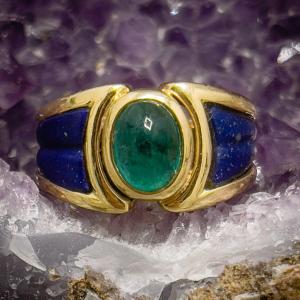 Vintage Ring In 18k Yellow Gold, Set With An Emerald