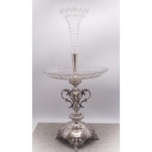 Epergne Centre De Table Cristal Et Argent Massif 