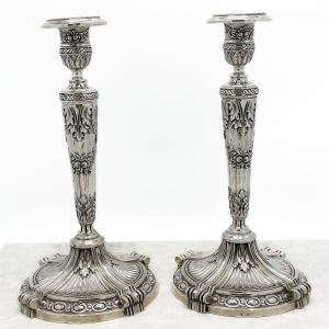 Pair Of Candlesticks In Sterling Silver Of Very Good Quality