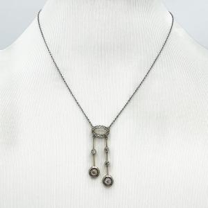 Negligee Necklace, "belle Epoque" In Gold Silver And Set With Diamonds