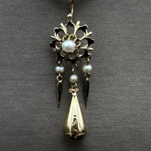 Napoleon III Pendant In 18k Gold Set With Pearl