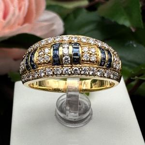 Bague Vintage En Or 18k, Sertie De Saphirs Et Diamants