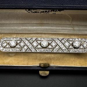 Art-deco Platinum Diamond Bar Brooch