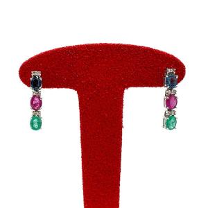 Sapphire, Ruby, Emerald Drop Earrings