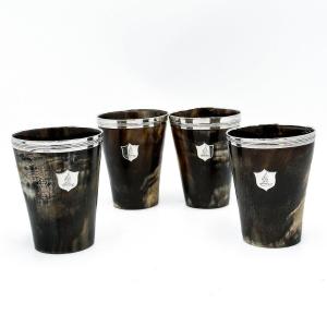 4 English Horn And Silver Hunting Goblets