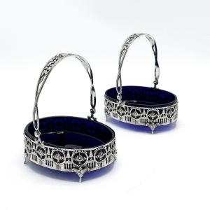 Pair Of Silver And Crystal Candy Baskets