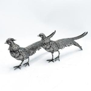 Couple Of Pheasants In Sterling Silver