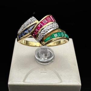 Vintage Ruby, Sapphire, Emerald And Diamond Ring