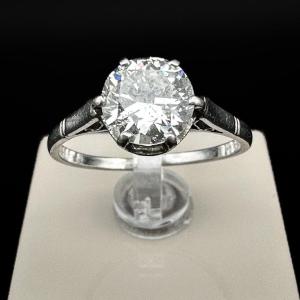 Bague Solitaire Vintage En Platine, Sertie D’un Diamant