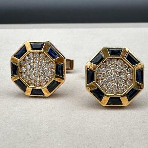 Cufflinks In 18k Gold, Set With Calibrated Diamonds And Sapphires