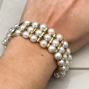 Evening Bracelet From The 50s 18k Gold, Cultured Pearls And Diamonds