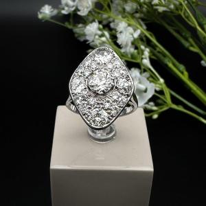 Art-deco Ring In Platinum, Set With Diamonds