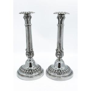 Pair Of Charles X Candlesticks In Sterling Silver