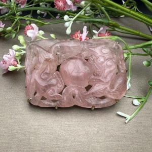 Chinese Brooch In Vermeil And Rose Quartz