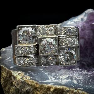 Art Deco Period Tank Ring In Platinum Set With Old Cut Diamonds