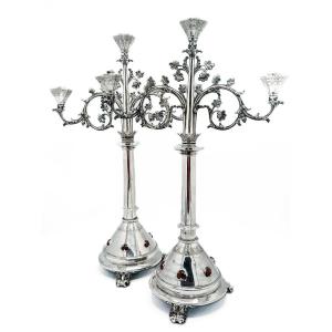 Demarquet & Frères, Pair Of Candelabras In 950/1000 Sterling Silver.