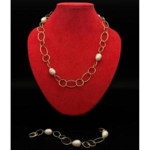 Collier / Bracelet Or 18 K  Et Perles Baroque.
