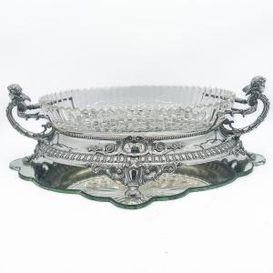 Centre De Table Cristal Et Argent Massif 800/1000 époque Napoléon Ill