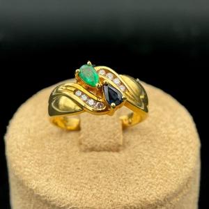 Emerald Diamond And Sapphire Ring