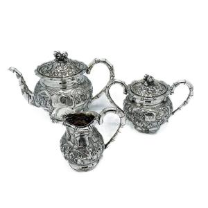 China Tea Service In Sterling Silver 2 Eme Half 19 Eme.