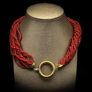 Coral Necklace With Gold Ring Clasp