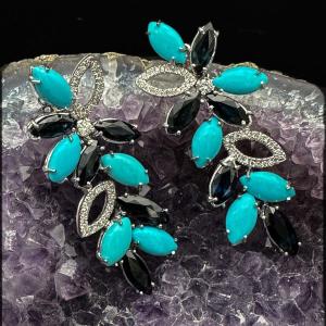 Sapphire, Turquoise And Diamond Drop Earrings