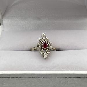 Marquise Ring In White Gold Set With Rubies And Diamonds