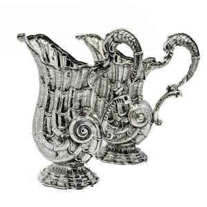 Pair Of “nautilus” Jug Sterling Silver Hanau. 